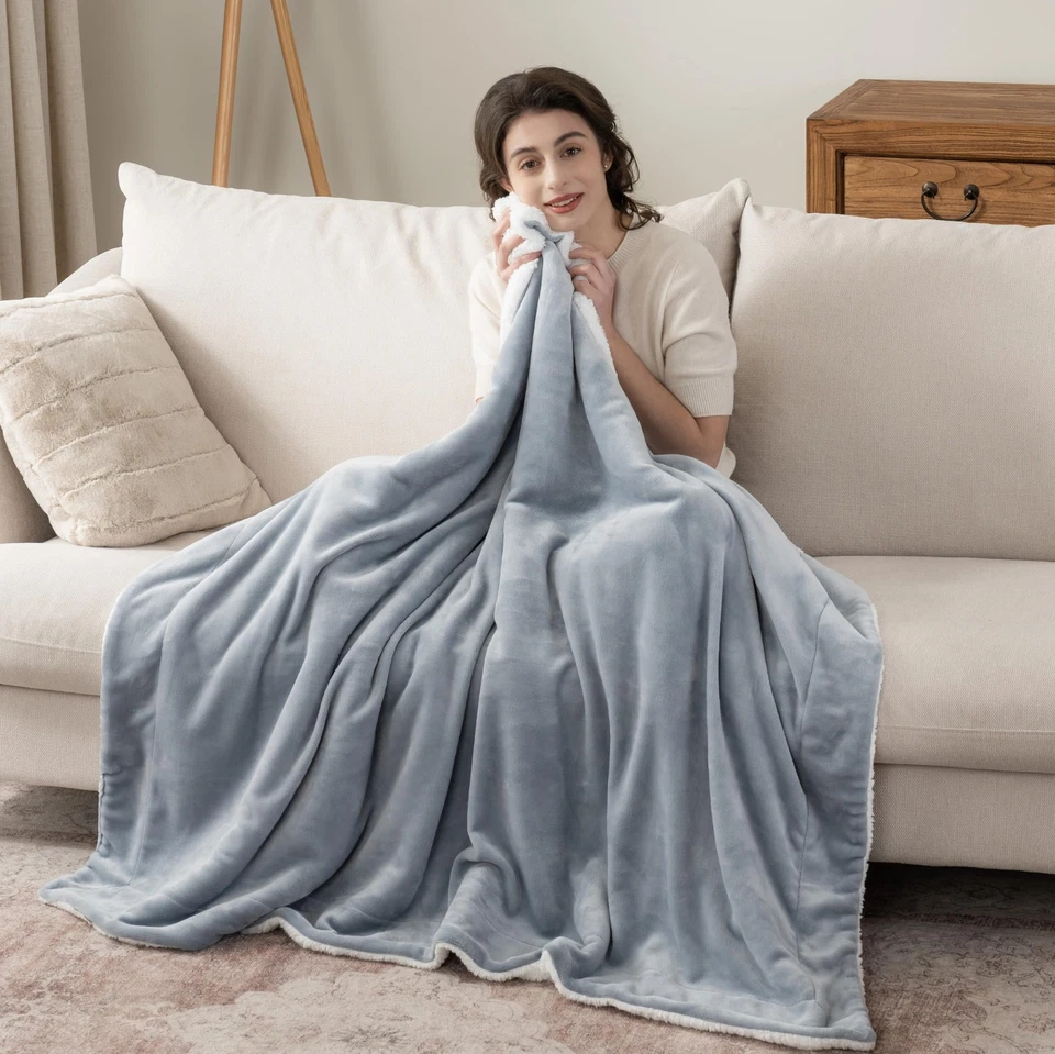 -Manta Sherpa, visón loft cálido y suave reversible para sofá, sofá... Foto 3 de 4