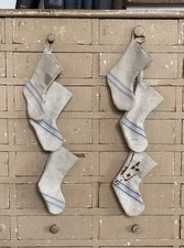 Vintage Feed Sack Mini Stocking Christmas Stocking Handmade 6 inches tall. 