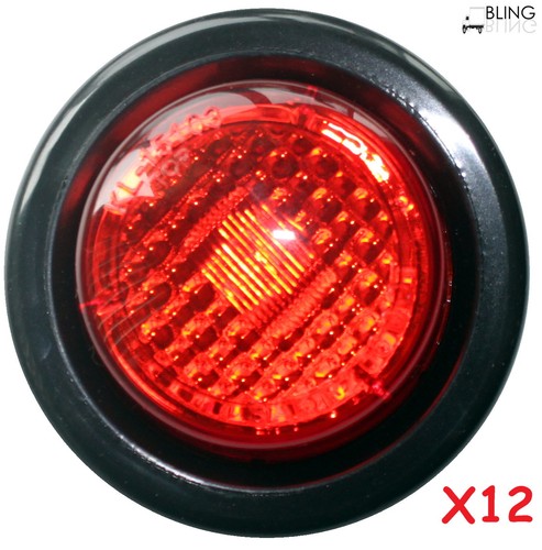 12X TRUCK TRAILER 2" RED ROUND SIDE MARKER LED CLEARANCE LIGHT + Grommet