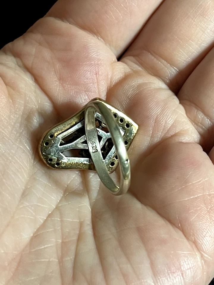 ANILLO TOPACIO BLANCO TURCO PLATA .925 Y BRONCE TALLA 8, HECHO A MANO Foto 2 de 4