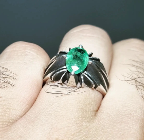 Natural SAWATI EMERALD Stone Ring Real Punjsher Emerald Best Quality Silver 925 - Picture 3 of 6