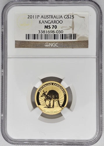 2011P Australia G$25 Gold Kangaroo MS-70 NGC Kangaroo *NGC Top Pop Of 2*