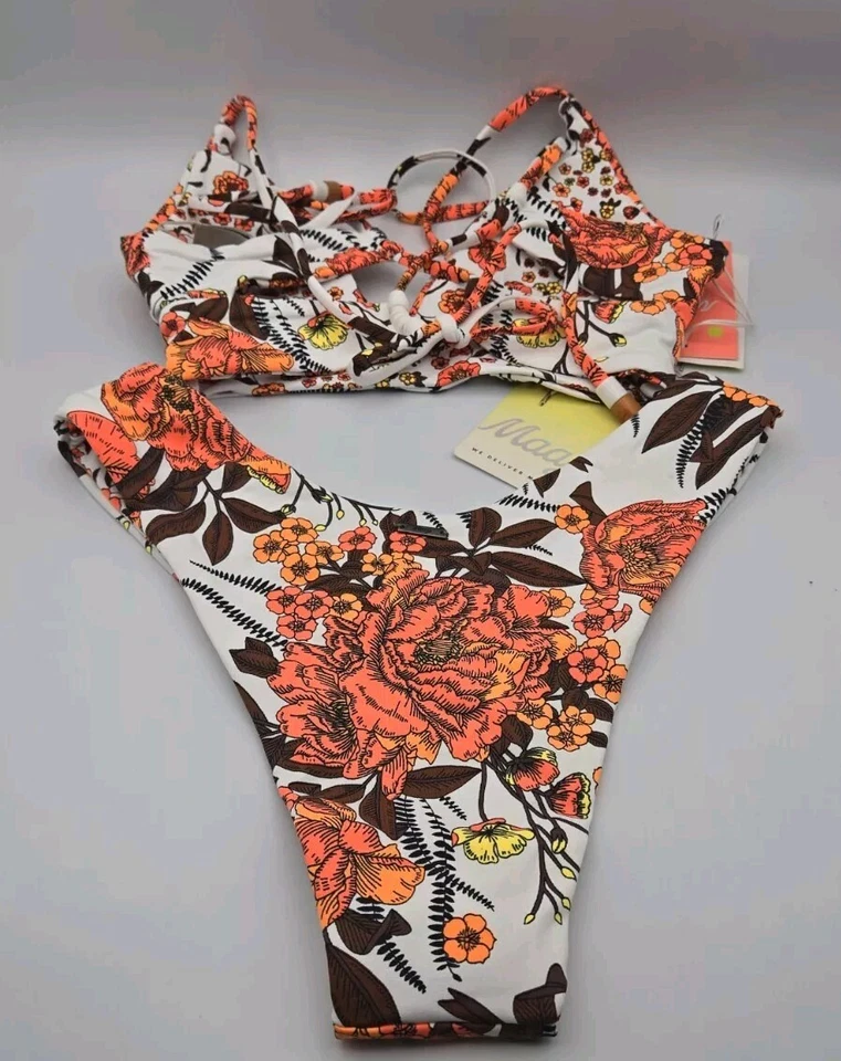 Parte superior e inferior de bikini floral naranja reversible MAAJI 2 piezas. Talla S. ¡NUEVO CON ETIQUETAS! Foto 2 de 4