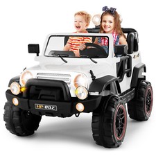 12V White Kids Ride on Car Truck Toys Electric 3 Speeds w/RC, Cover, MP3, LED