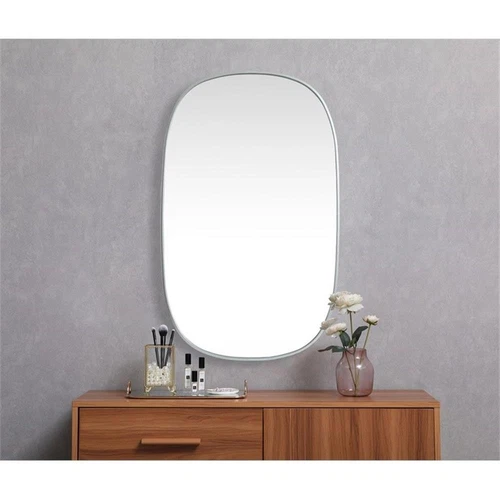 Elegant Decor Brynn 30x48" Oval Modern Metal Wall-Mounted Mirror in Silver - Picture 3 of 11