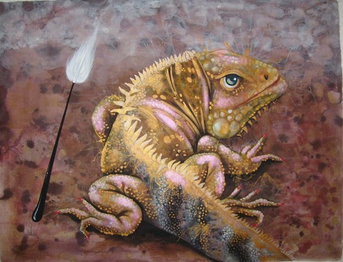 Iguana Reptile Animals Art Painting Canvas Figurative Decorative Modern Acrylic - Picture 5 of 24