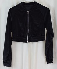 Unbranded Women's Crop Zip Up Jacket Pants Tracksuit Set Black Size Medium