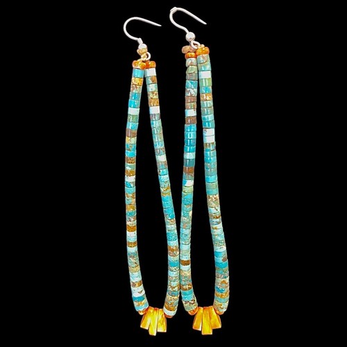 Santo Domingo Nevada Turquoise Jocla Earrings by Angie Aguilar 5 " L - Picture 2 of 3