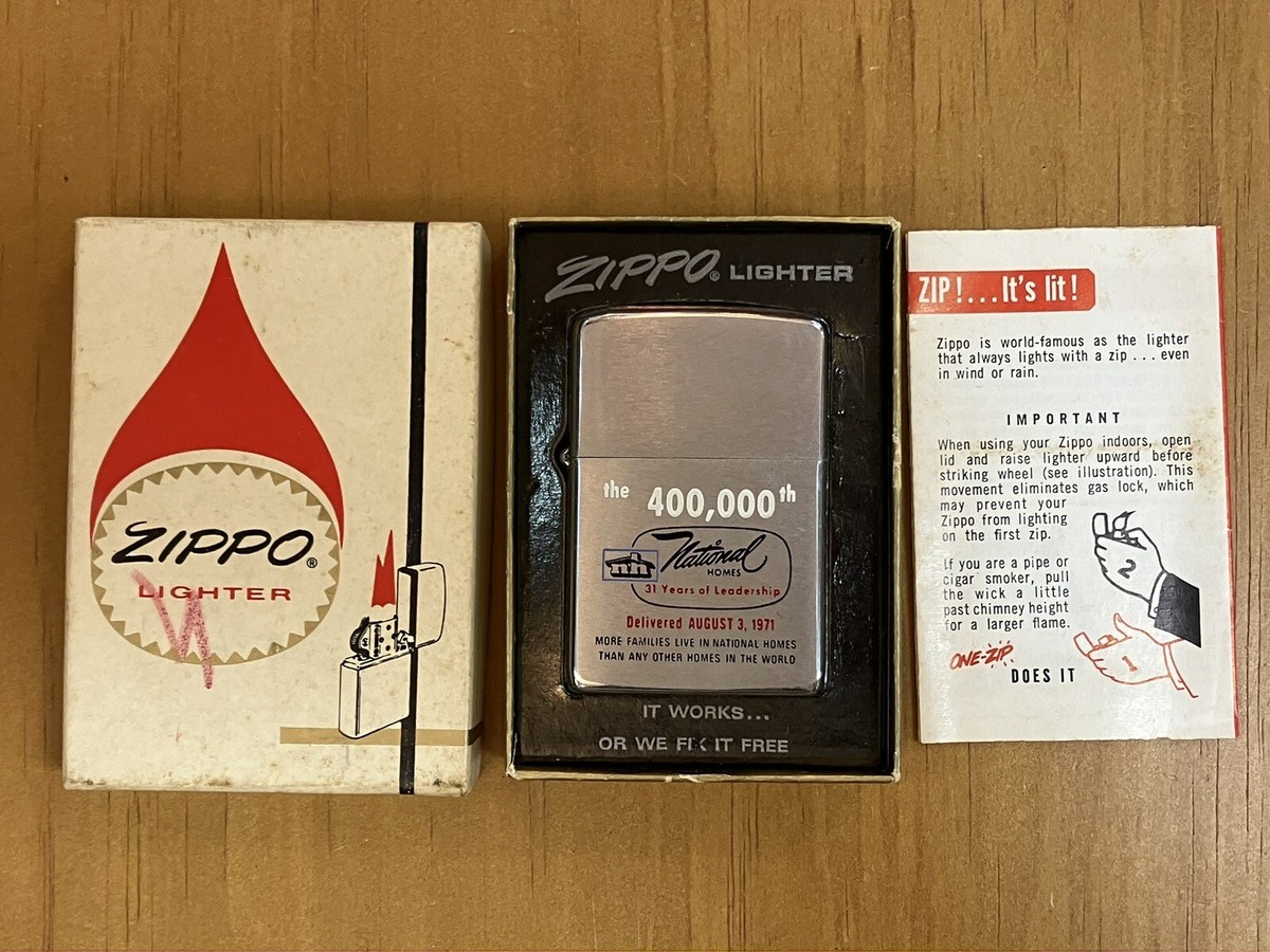 Zippo Lighter National Homes 1971 400,000th Silver Tone In Zippo Lighter National Homes 1971 400,000th Silver Tone In