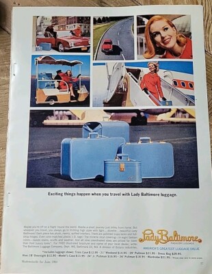 1964 Blue Lady Baltimore luggage exciting things happen when travel ad