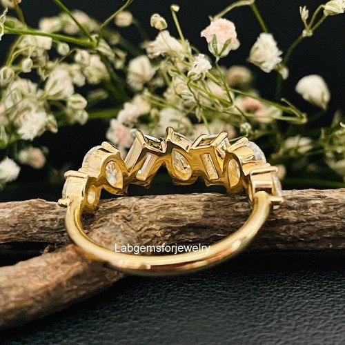 4Ct Lab Grown Diamond Eternity Multi Shape Band In Solid 14K Yellow Gold - Picture 3 of 6