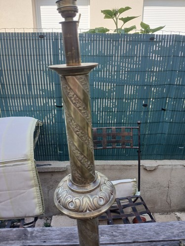 PAIRE PIQUE CIERGE D'EGLISE EN BRONZE ET LAITON DORE XIXè-73 CM-tripode émaux - Afbeelding 7 van 11