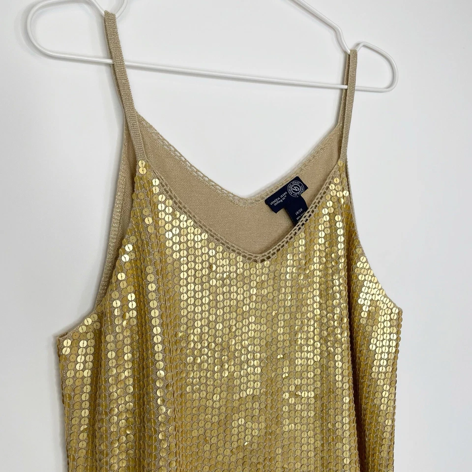 Y2K Venezia джинсы металлический трикотажа блестки Cami Топ женщин 18/20 золото ретро праздник - Изображение 4 из 4