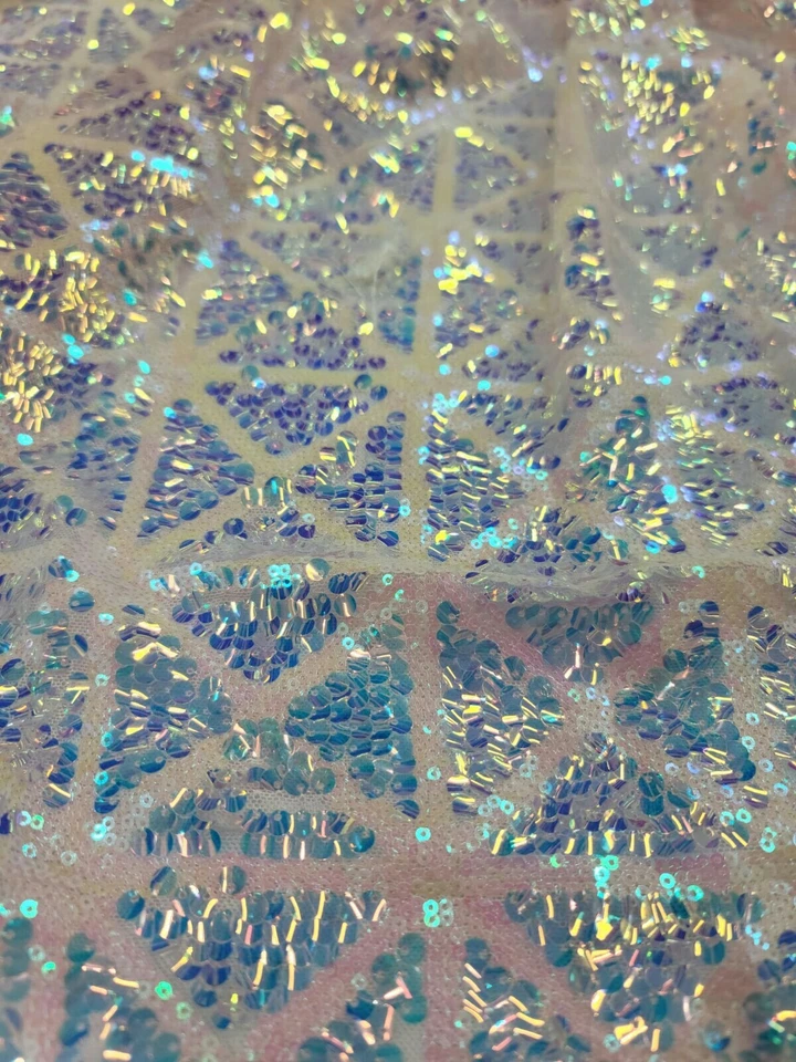 Pink Iridescent Sequin On Four Way Stretch Mesh Geometric Pattern Fabric By Yard - Image 3 of 4
