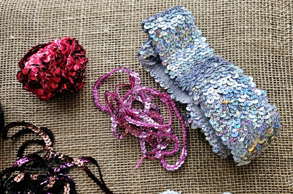 Lote De Colección De Borde De Costura Con Lentejuelas Negro, Plata, Blanco, Rosa, Rojo, Marrón Foto 2 de 4