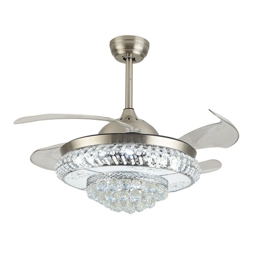 Luxury Invisible Ceiling Fan Light LED Crystal Chandelier Lamp 3-Color W/ Remote - Picture 16 of 50