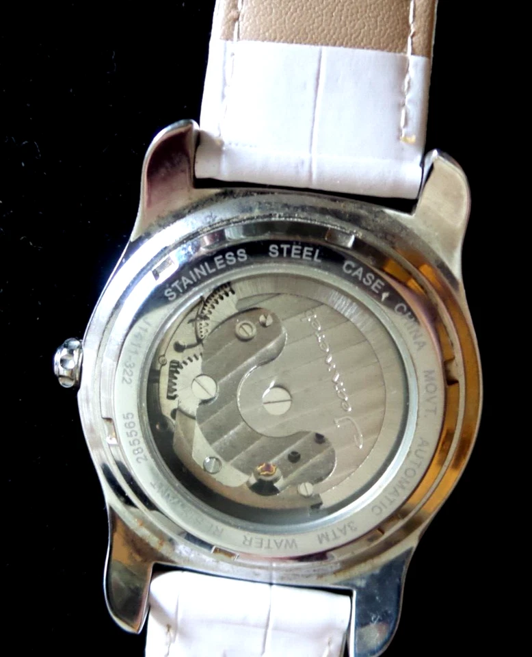 NUEVO RELOJ JEANNERET AUTOMÁTICO MUJER TONO DORADO ACERO CORAZÓN ABIERTO FREGONA BLANCA Foto 2 de 3