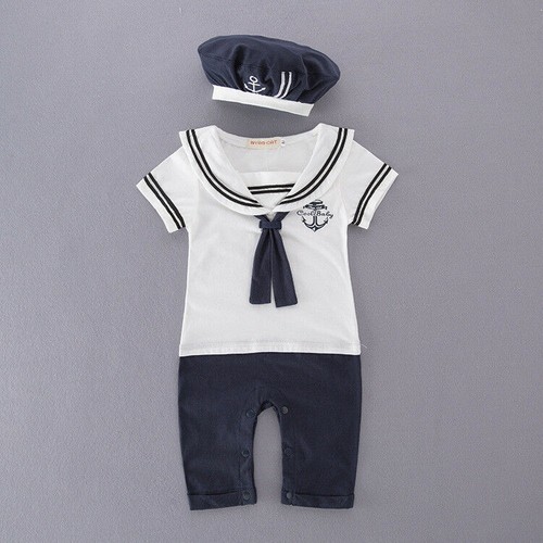 Baby Boys Girls Sailor Costume Suit Outfit Dress Romper Clothes + HAT Set 3-18M - Picture 20 of 21