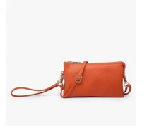 Jen & Co. Riley Vegan Crossbody Bag Purse w Shoulder Strap & Wristlet ORANGE