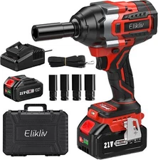 Elikliv 1/2 inch Cordless Impact Wrench 750ft-lbs Torque Brushless Motor 4000mA