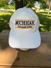 University of Michigan Greek Life white Hat Cap Strap Buckle The Game VGC
