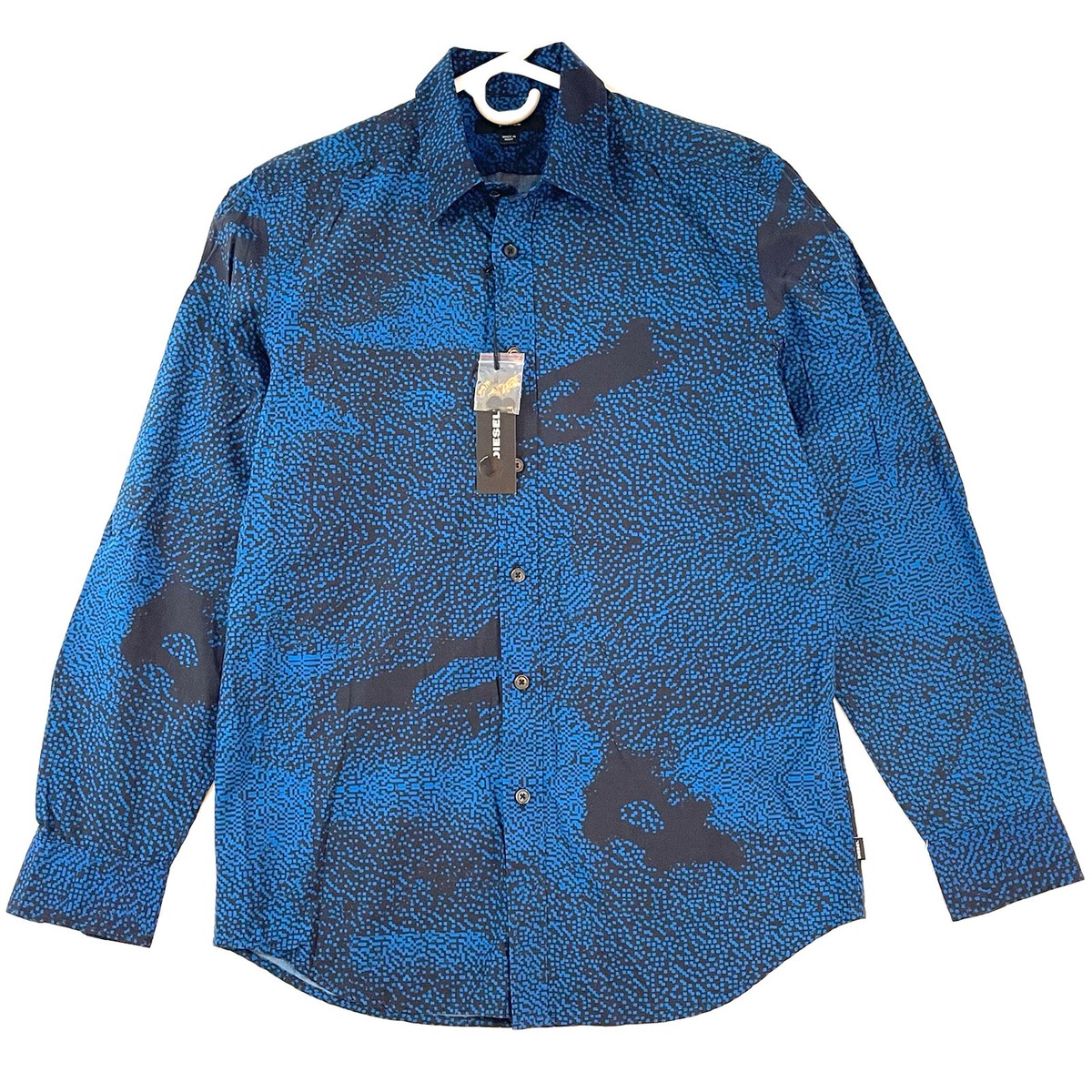DIESEL Mens Luxxx Long Sleeve Polka Dot Button Down Shirt Blue 
