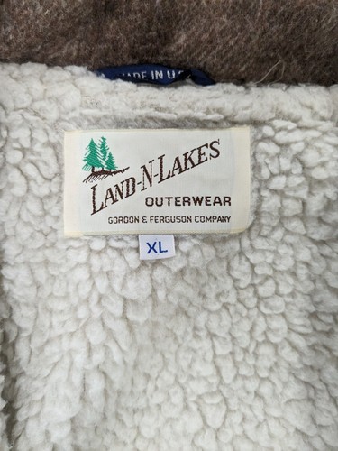 Vintage Land N Lakes Wool Bomber Jacket Size XL Sherpa Lined Gingham Plaid - Picture 3 of 11