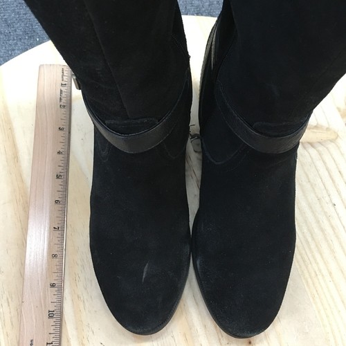 Crown Vintage Boots Womens 10 M Azteca Tall Knee High Black Suede Heels Side Zip - Picture 7 of 17
