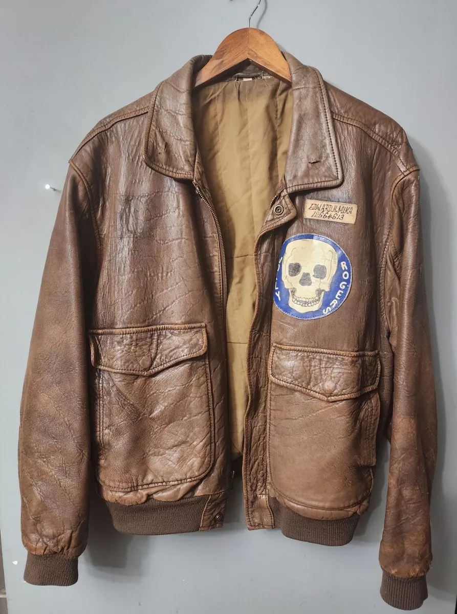 Vintage Leather Bomber Jacket Patch Leather Patch Jolly Roger's Skull Air  Force