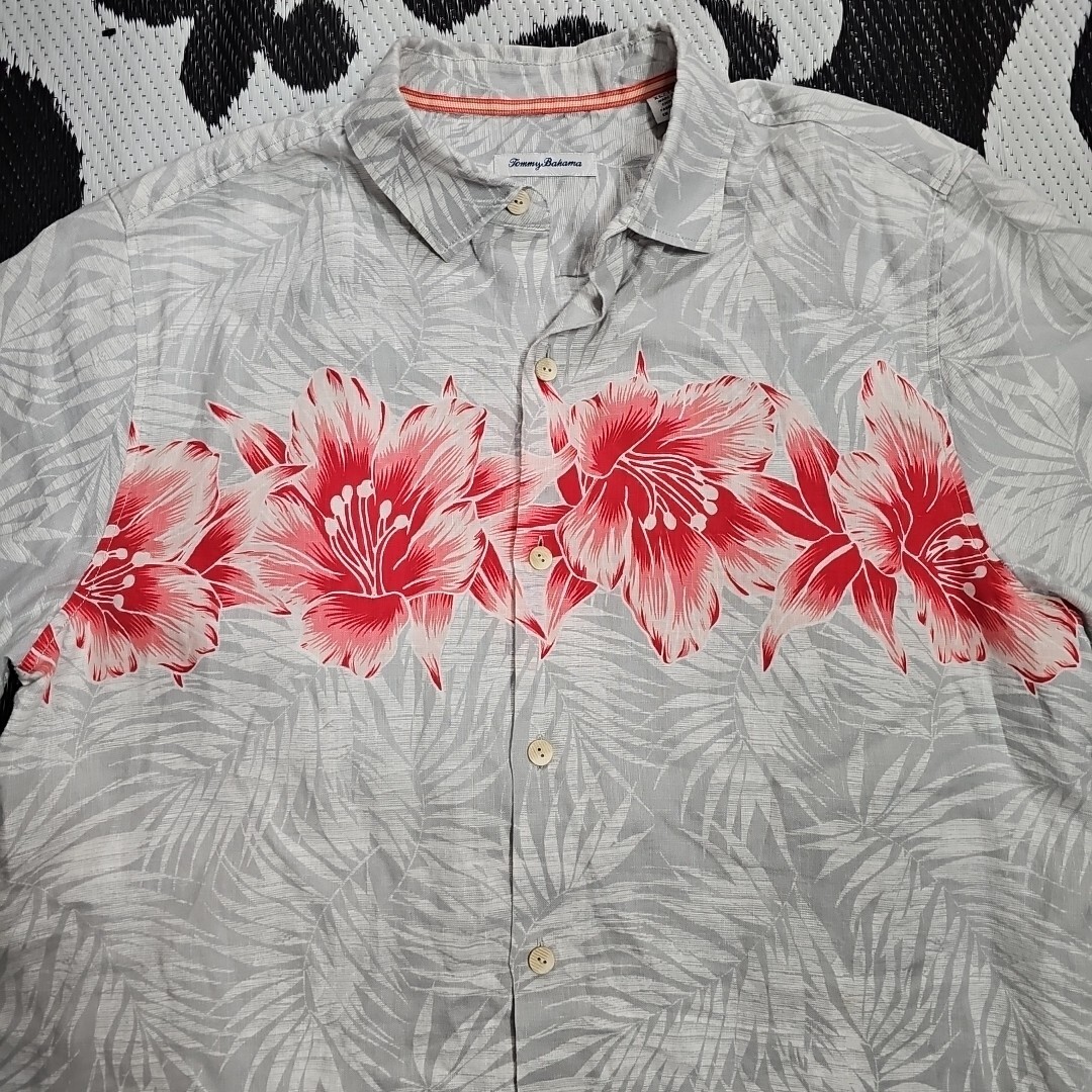 Camicia da campeggio uomo Tommy Bahama floreale fila di ibisco lino manica corta taglia XL