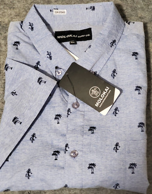 Molokai Surf Co Shirt 2XL S/S Hulu Dancers Palm Trees Hawaii Blue XXL NEW w/tags