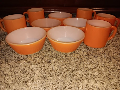 Vintage Orange federal glass Bowls and mug set Federal
