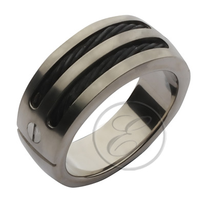 Titanium Ring Flat Court Black Rope Designed Wedding Band