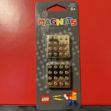 LEGO Chrome Gold 4x4 Refrigerator Magnets Brick New Sealed Retired 2009 Vintage