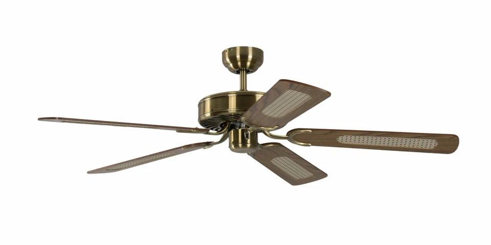 Ventilatore Senza Luce Piatto Potkuri Ottone Quercia IN Rattan Soggiorno Ventola - Immagine 2 di 2