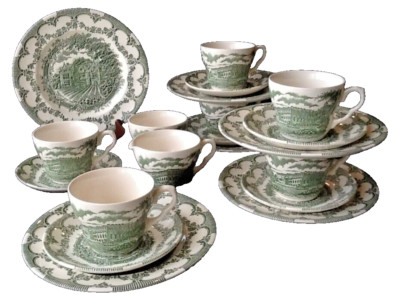 Eit English Ironstone England English Scenic Grün Kaffeeservice für 6 Personen