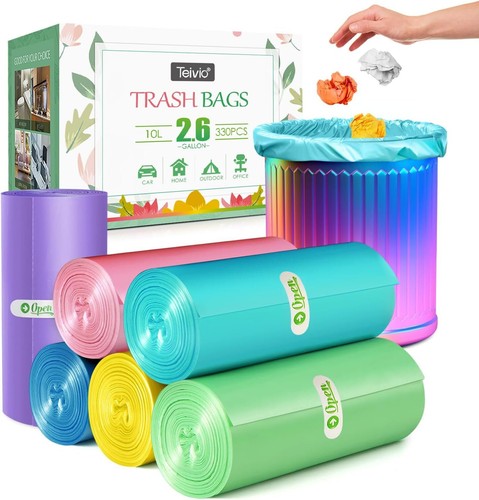 2.6 Gallon/330pcs Strong Trash Bags Colorful Clear Garbage Bags by Teivio, Trash