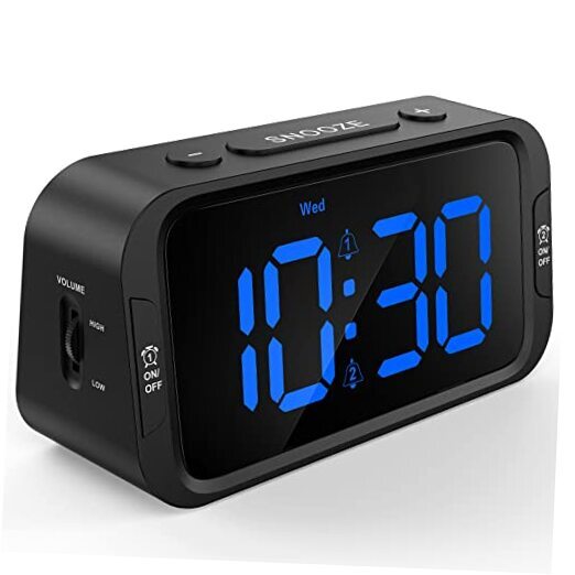 Digital Dual Alarm Clock with Adjustable Blue LED Display for Bedroom