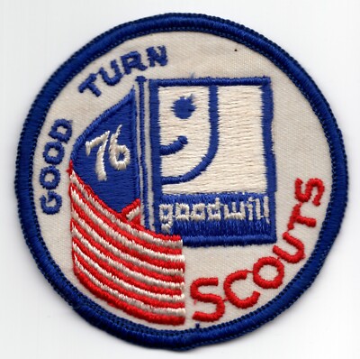 Boy Scouts Patch 1976 Goodwill Logo Good Turn USA Flag BSA 3'' Round