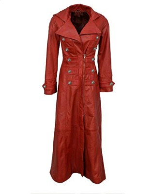 Steampunk Pink Rain Mac Women's Women's Red Leather Button-Up
