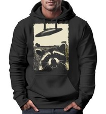 Hoodie Herren Print UFO Waschbär Racoon Aliens Fotodruck Kapuzenpulli 