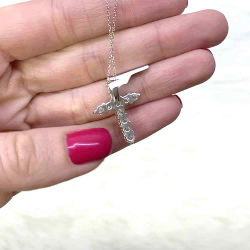 1Ct Real Diamond Religious Cross Pendant 14K White Gold - Picture 3 of 6