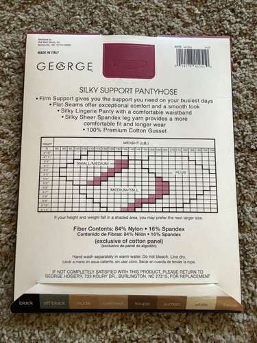 George Firm Support PANTYHOSE nylon BIANCO Med/Tall Sandalo Controllo Top NUOVO - Foto 2 di 2