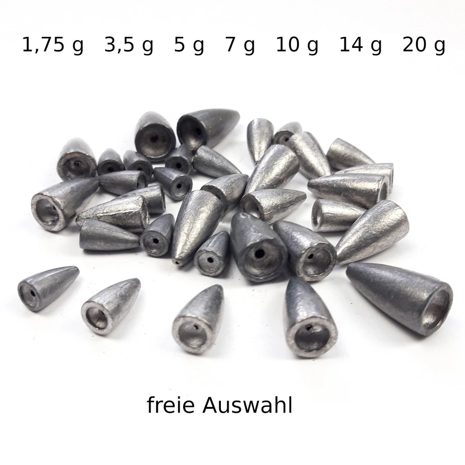 10-20 St. BULLET BLEI 2-20g Texas Pistolen Patronen Carolina Loch Grund Rig Blei