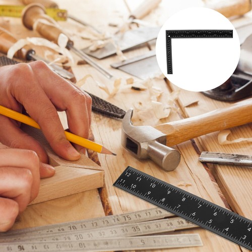 Black Right Angle Steel Ruler Carpentry Multi-purpose Construction - Picture 2 of 12