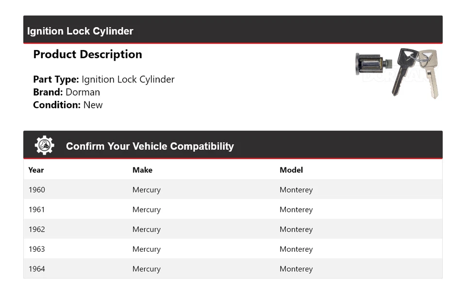 适用于 1960 - 1964 年 Mercury Monterey Dorman 点火锁气缸 1961 1963 — 第 2/4 张图片