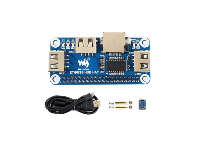 Waveshare Ethernet / USB HUB HAT for Raspberry Pi 1x RJ45 Ethernet 3x USB Ports
