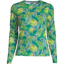 New Lands' End Rash Guard UPF 50 Swim Tee 428198 Baltic Teal Multi Palm