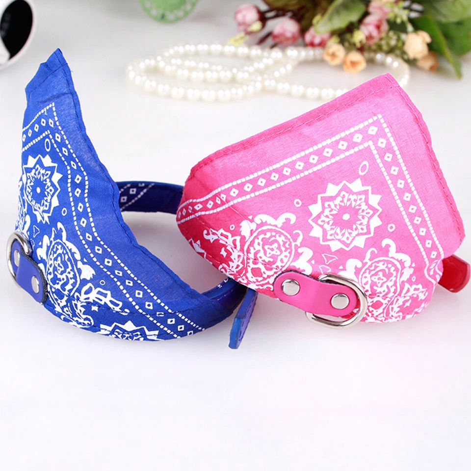Pet Dog Puppy Cat Neck Scarf Bandana with Leather Collar Neckerchief Adjustable∂ - Image 4 of 4