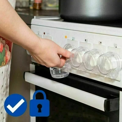 6PCS Gas Stove Oven Knob Cover Padlock Lid Lock Protector Baby Kitchen Safety